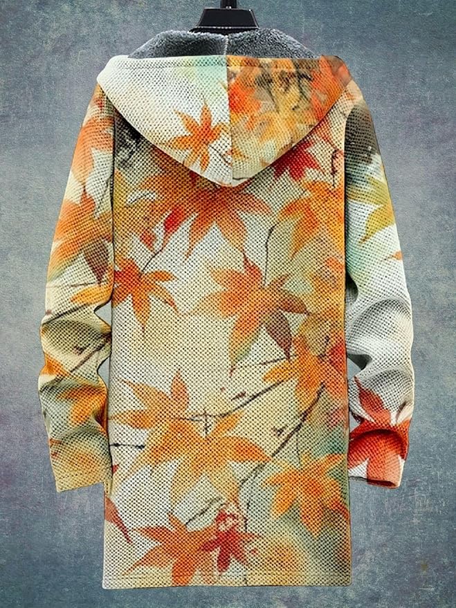 2025 Men's Ethnic Pattern Hooded Jacket Long Cardigan Hoodies Full Zip Vintage Knitted Zipper Coat with Pocket