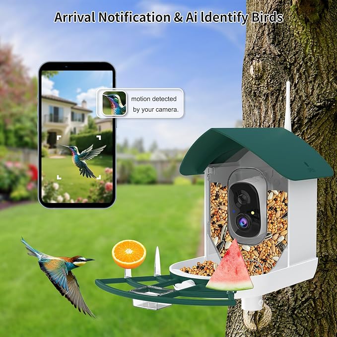 Bird Feeder with Camera,AI Identify Birds Species,Smart Birds Camera with Solar Powered,Auto Record FHD Feather Visitor Video in Backyard,Patio,Instant Notifications,Ideal Gifts for Bird Lovers