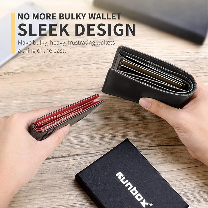 RUNBOX AirTag-Wallet-Mens-Slim-RFID Blocking Wallets Leather with Bill Compartment Air Tag Bifold Card Holder Wallet Gifts for Men Dad