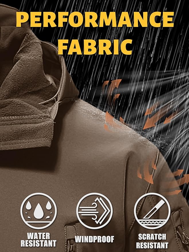 TACVASEN Men's Special Ops Military Tactical Soft Shell Winter Warm Fleece Lined Jacket Rain Hood Coat Hiking Snowboard