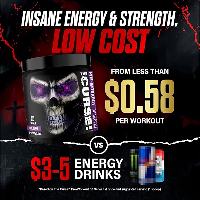 JNX SPORTS The Curse! Pre Workout Powder for Men & Women, Caffeine, Beta-Alanine, Creatine, L-Citrulline, 50 Servings, Blue Raspberry Flavor – Boost Energy, Strength & Focus