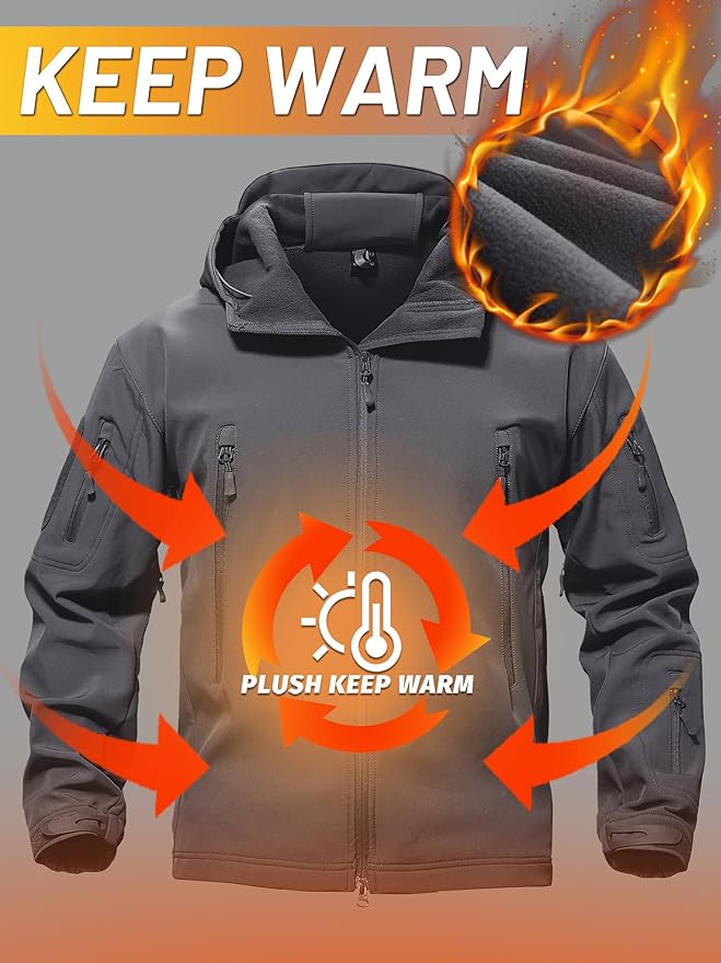 TACVASEN Men's Special Ops Military Tactical Soft Shell Winter Warm Fleece Lined Jacket Rain Hood Coat Hiking Snowboard