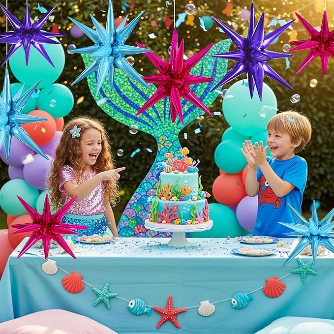 TONIFUL 8 Pcs Blue Purple Hot Pink Foil Balloons Large Star Balloons Explosion Star Mylar Balloons for Party Backdrop Christmas New Year Birthday Wedding Baby Shower Anniversary Photo Booth Supplies