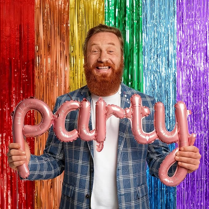 5 Pack Rainbow Backdrop Party Decorations Tinsel Curtain Party Streamer Foil Fringe Birthday Decorations Photo Booth Colorful Theme First Day of School Engagement Baby Shower Decor