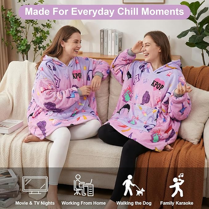 Oversized K-Pop Wearable Blanket Hoodie Blanket Hoodie - Sherpa Fleece Lined - Super Soft & Warm Wearable Blanket with Hood & Pockets - Perfect for Staying Cozy & Showing Your Fandom!