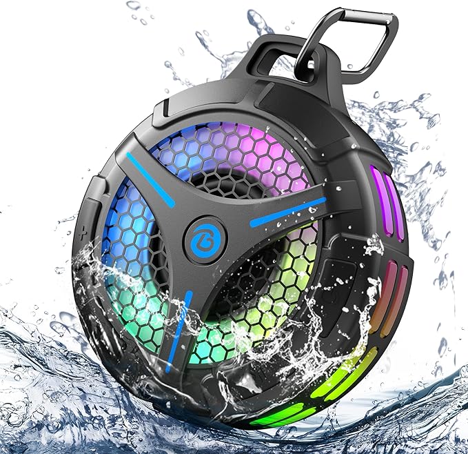 Shower Bluetooth Speaker, Small Portable Bluetooth Wireless IPX7 Waterproof Outdoor Speakers, Loud Stereo Sound Deep Bass, TWS Pairs, 6 Mode RGB Lights, for All Ages (Blue)