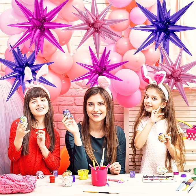 6PCS Star Balloons, 22Inch Large Purple Pink Star Balloon Explosion Foil Balloons Cone Spike Balloon for Birthday Graduation Wedding Anniversary Party Backdrops Decorations