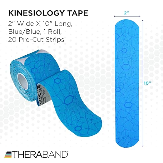 THERABAND Kinesiology Tape, Blue/Blue, 1 Roll, with XactStretch Indicators, Long-Lasting Athletic Tape for Shoulder, Back & Knee, Latex-Free & Water Resistant for Men and Women, Pre-Cut