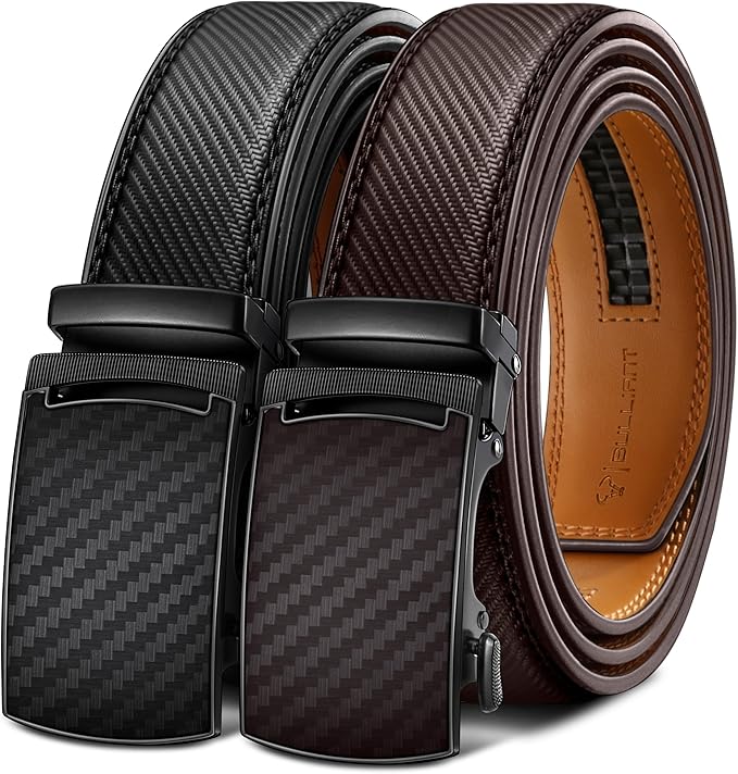 BULLIANT Men's Ratchet Belt 2 Pack-Click Leather Belt Adjustable for Men Gift 1 3/8-Cut for Perfect Fit