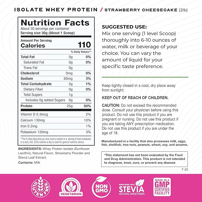 Muscle Feast Grass-Fed Whey Protein Isolate, All Natural Hormone Free Pasture Raised, Whey Isolate Protein Powder for Men and Women, Gluten-Free, Delicious Isolate Protein - Strawberry Cheesecake, 2lb