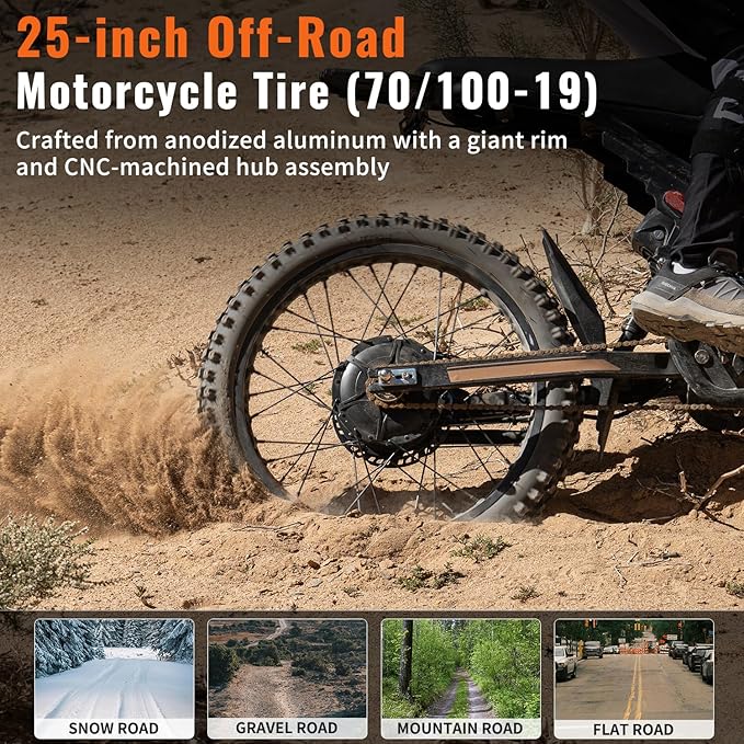 Winter Electric Dirt Bike for Adults, Upgraded 3000W 60V 50MPH //2400W 48V 37MPH Dirtbike, 36.4AH Dual Battery Ebike Up to 85 Miles, 25" Motorcycle Tire, UL2849 All Terrain for Mountains, Snow, Sand