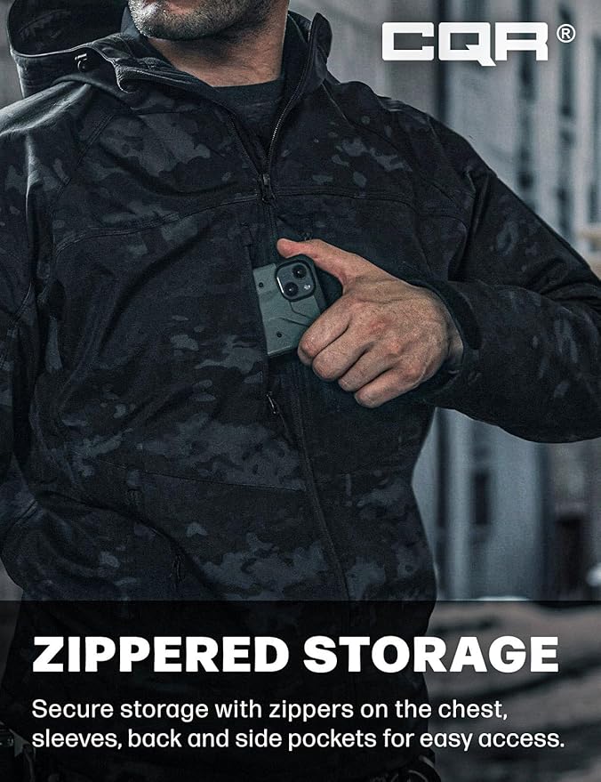 CQR Men's Tactical Softshell Jacket, Winter Warm Fleece Lined Coat, Water Resistant Outdoor Hunting Hiking Rain Windbreaker