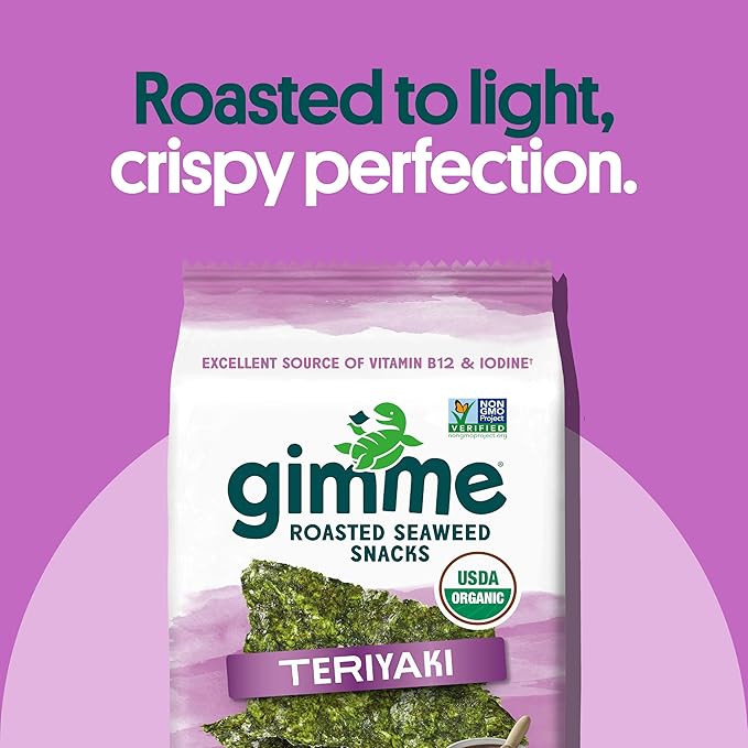 Gimme Seaweed Organic Premium Roasted Seaweed Snacks, New 6 Flavor Variety Pack, 12 Count (2 Each) Keto, Vegan, Gluten-Free, Source of Omega3s and Iodine, Healthy On-The-Go Snack for Kids and Adults