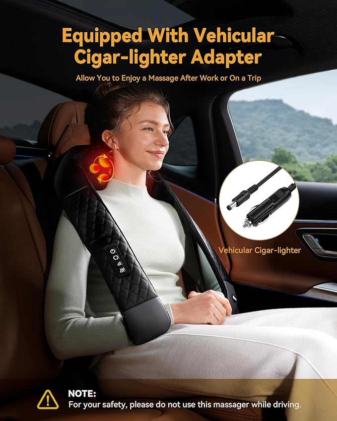 Shiatsu Neck and Back Massager with Heat, Neck and Shoulder Massager, 4D Deep Tissue Kneading Massage for Leg, Full Body Muscle Pain Relief, Ergonomic Design, Ideal Gifts for Women Men, Corded Use