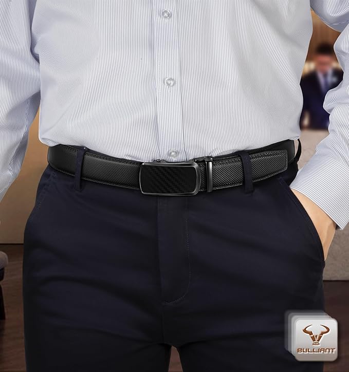 BULLIANT Men's Ratchet Belt 2 Pack-Click Leather Belt Adjustable for Men Gift 1 3/8-Cut for Perfect Fit