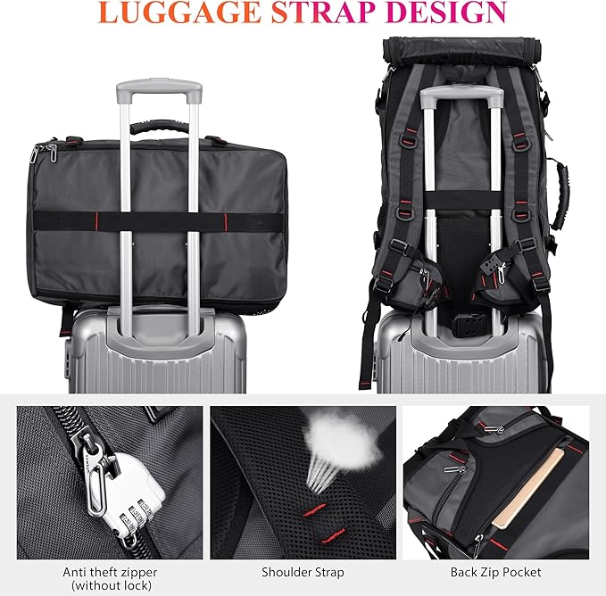WITZMAN Carry on Travel Backpack for Men Women Airline Approved Convertible Nylon Duffle Backpack Luggage Bag (B682 Silvery Grey)