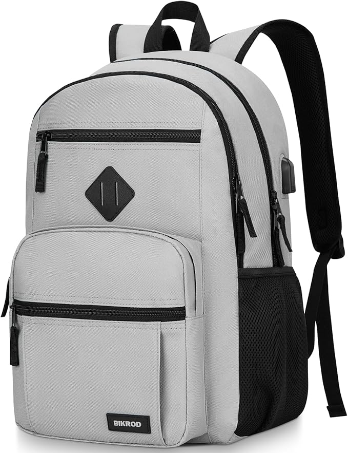 BIKROD Backpack for Men and Women, Lightweight Casual School Backpack for Teens Boys and Girls, Daily-use Travel Laptop Backpack with USB Charging Port Fits 17.3 Inch Notebook, High School Bookbag