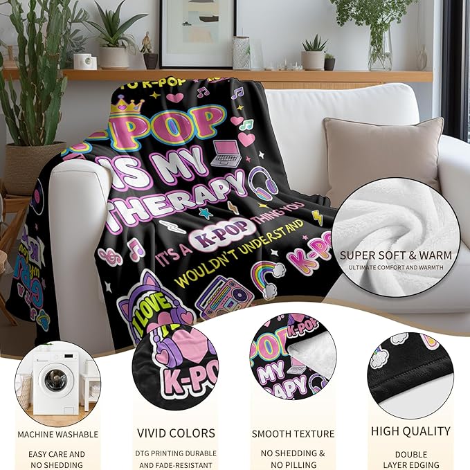 Kpop Blanket Gifts for K-Pop Fans - Super Soft Flannel Kpop Blankets for Girls Teen Fans Bedding Couch Sofa - Korean Kpop Merch Fandom Throw for Idol Lovers Dorm Decor Christmas (Style 04, 60 X 80)