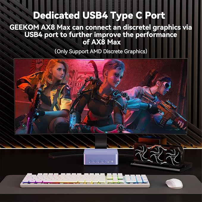 GEEKOM AX8 Max Mini PC with AMD Ryzen 7 8745HS Dual 2.5GbE LAN Port(Beat Ryzen 7 H255)| 32GB DDR5, 1TB NVMe SSD | Radeon 780M, USB4.0(40Gbps), Quad Display| Win11 Pro for Gaming,Office,Video Editing