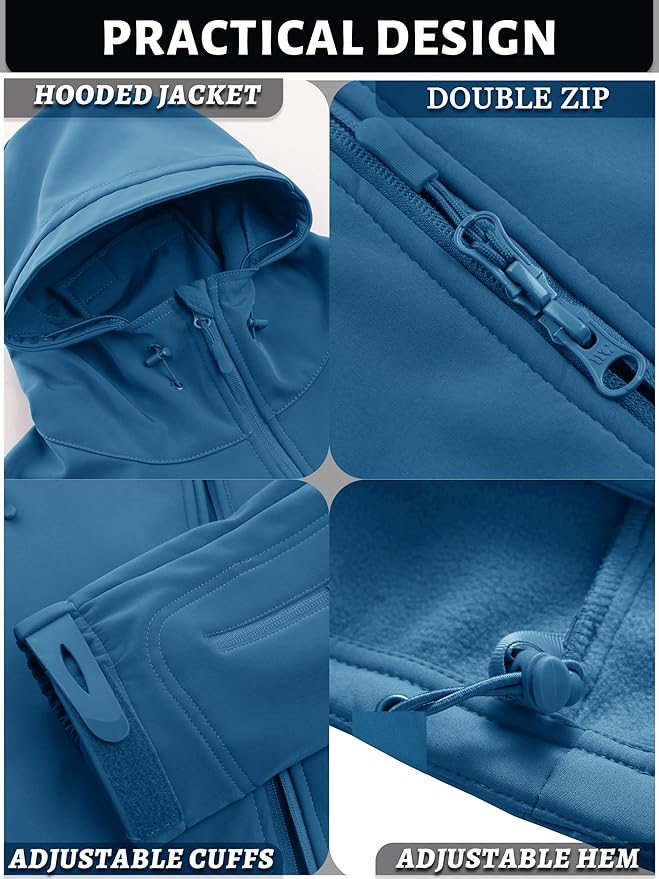 TACVASEN Men's Special Ops Military Tactical Soft Shell Winter Warm Fleece Lined Jacket Rain Hood Coat Hiking Snowboard