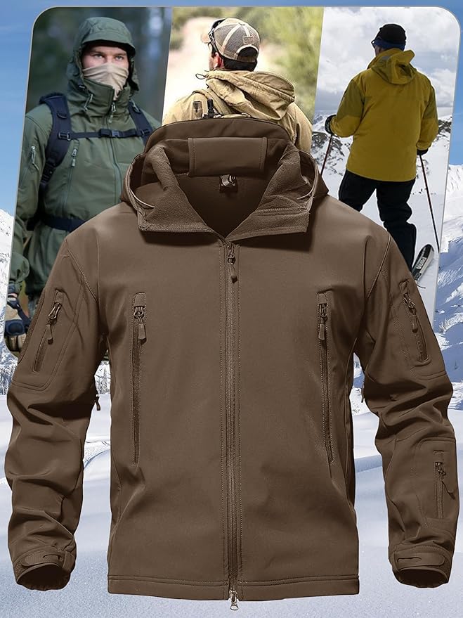 TACVASEN Men's Special Ops Military Tactical Soft Shell Winter Warm Fleece Lined Jacket Rain Hood Coat Hiking Snowboard