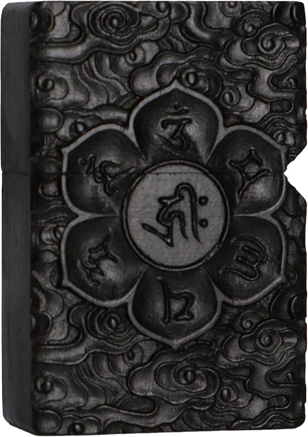 Natural Ebony Black Wood Carved Lighter Shell Box For Zippo Module (Protector Deity/Akasagarbha bodhisattva)