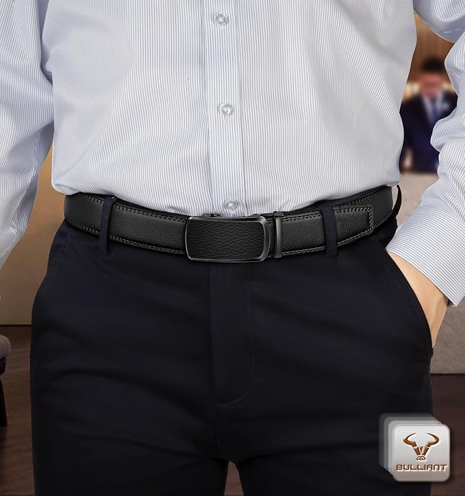 BULLIANT Men's Ratchet Belt 2 Pack-Click Leather Belt Adjustable for Men Gift 1 3/8-Cut for Perfect Fit