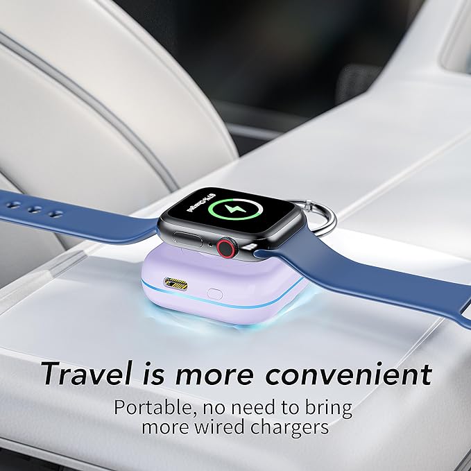 Portable Travel Charger for Apple Watch Series 8,Wireless iWatch Charger 1200mAh Power Bank with Charging Cable, Purse Keychain Smart Chargers for Apple Watch Series 11/10/9/8/7/6/SE/5/4/3/2/1/UItra