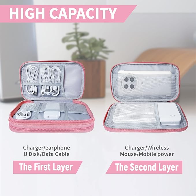 Electronics Organizer Travel Case,Electronic Accessories Storage Bag,Portable Waterproof Cable Organizer Bag,Travel Cord Organizer Bag for Small Charging Cord Storage,Cables,SD Card-Pink