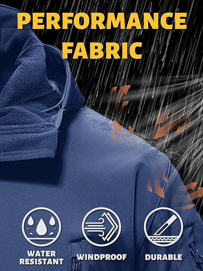 TACVASEN Men's Special Ops Military Tactical Soft Shell Winter Warm Fleece Lined Jacket Rain Hood Coat Hiking Snowboard