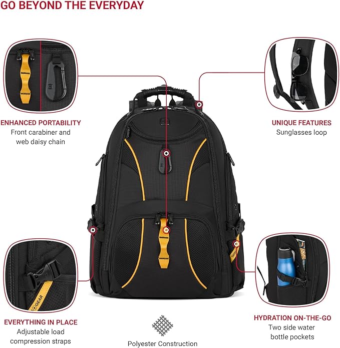 SwissGear 1900 Scansmart TSA 17 Laptop Backpack, Black/Gold, 19-Inch