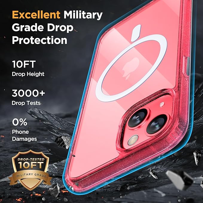 Miracase Magnetic for iPhone 13 Case 6.1 inch (Compatible with MagSafe)（with 2X Screen Protectors） Military-Grade Protection, Anti-Fingerprint Translucent Matte Phone Case Cover, Glitter Red