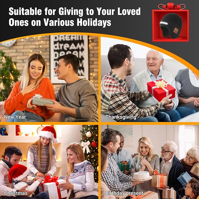 Bluetooth Beanie with Light, LED Beanie with Built-in Speaker and Microphone, Gifts for Men Women