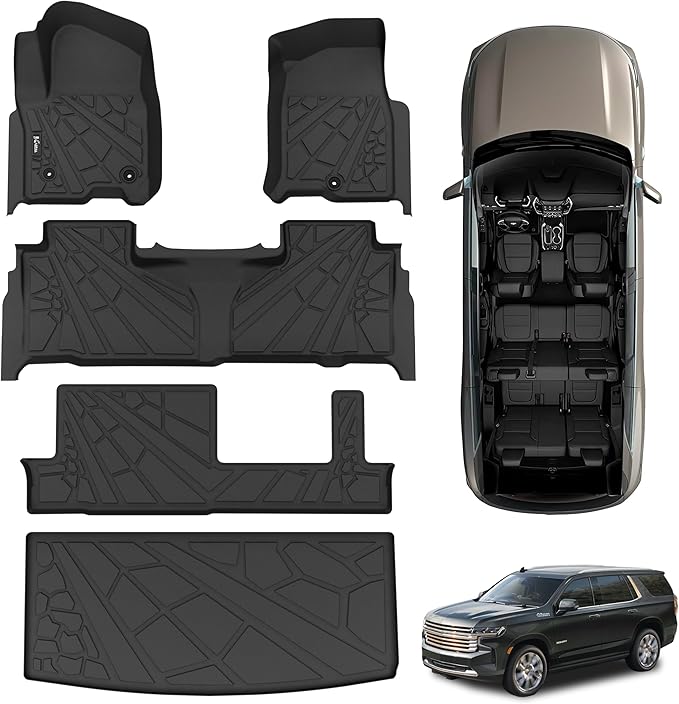 KARPAL Floor Mats for 2021-2025 2026 Chevy Tahoe & GMC Yukon (Not XL, Only fit 8 Seats) with 2nd Row Bench Seats, All-Weather TPE Custom Fit Floor Liners Car Accessories