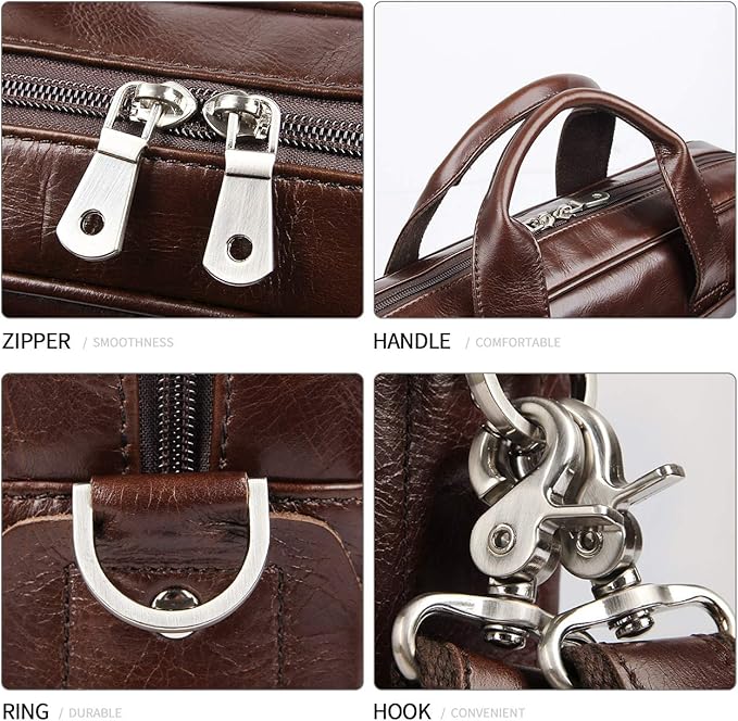 Augus Leather Laptop Briefcase for Men,Waterproof Travel Messenger Duffle Bags 15.6 Inch Laptop Bag