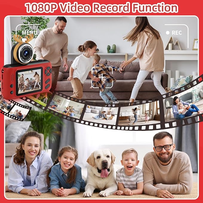 Kids Camera Girls for 3 4 5 6 7 8 9 Years Old Girls,1080P HD Video Selfie Camera with 32G SD Card Kids Digital Camera Toys for Toddler Birthday Gifts Red