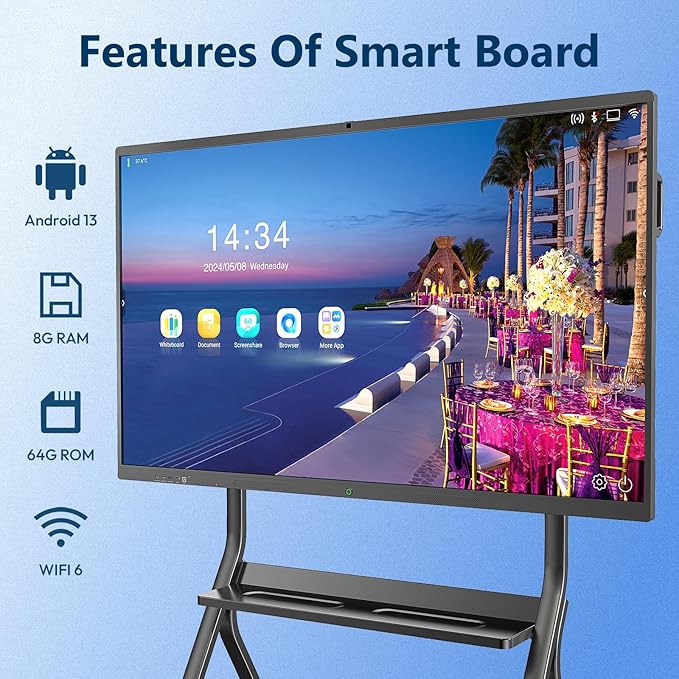 Smart Board,55 Inch Interactive Whiteboard 4K Touchscreen Built in Ultra High Definition Camera Open App Ecosystem, Digital Presentation Electronic Smart WhiteBoard for Classroom Home Office