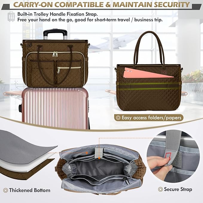 RAINSMORE Teacher Tote Bag 15.6 inch Laptop Bag for Women Work Bags Laptop Tote Nurse Bag Professional Computer Messenger with Insulated Pocket, Laptop Briefcase for Office, College, Nursing, Coffee