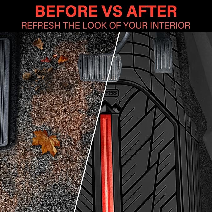 CAR PASS Metal Medium Rubber Floor Mats for car Heavy Duty car mats All Weather, Universal Trim to Fit for Truck SUV Vehicle Automotive Floor Mats, Waterproof car mats 4 Piece (Red Black)