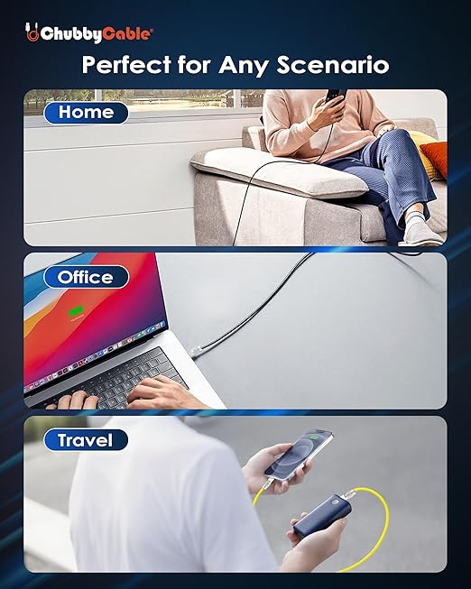 chubbycable Chubby 2.0 USB C 240W Fast Charging Cable Silicone Soft Durable USB C Cable Extra Thick Charger Cord Compatible with iPhone 17-15 Series iPad, White+White, Type-C to Type-C, 3.3FT