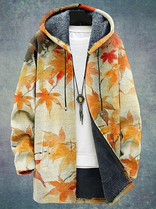 2025 Men's Ethnic Pattern Hooded Jacket Long Cardigan Hoodies Full Zip Vintage Knitted Zipper Coat with Pocket