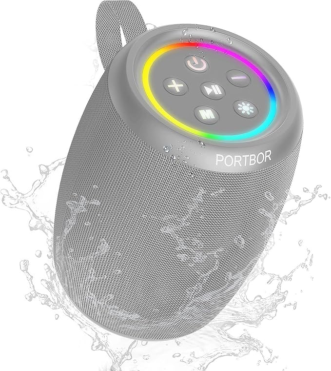 Portable Bluetooth Speaker with Lights, Powerful Stereo Loud Sound Wireless Small Speaker, IPX5 Waterproof, BT5.3, TWS Pairing, for Outdoor/Party/Home/Beach/Shower, Birthday for Him Her