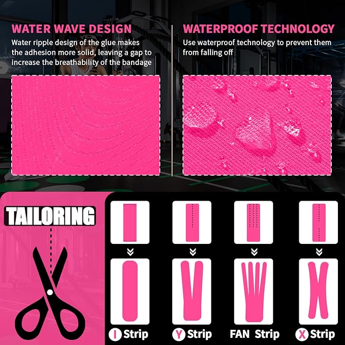 Goldsprout Kinesiology Tape (4 Rolls Pack),Waterproof Athletic Tape for Pain Relief,Brace & Elastic Supports Tapes for Ankle Wrists Knees Joints,2 Inches Wide x 16.4 Feet Long (Pink)