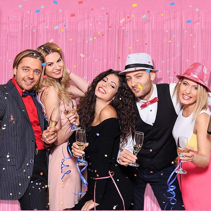 BOMSI 10 Pack Pastel Pink Party Backdrop Decorations Tinsel Curtains Foil Fringe Birthday Decorations Photo Booth Streamer Backdrop Bachelorette Graduation Party Decorations