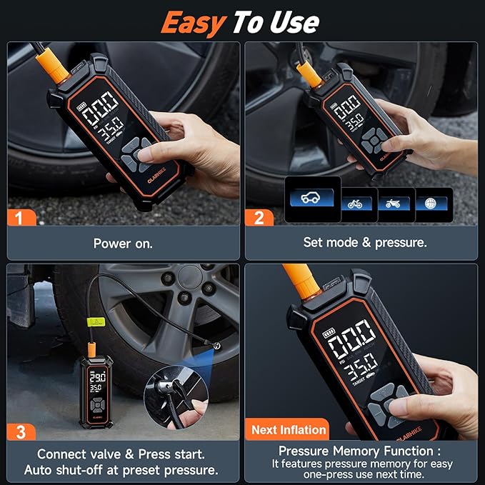 OlarHike Cordless Tire Inflator Portable Air Compressor, 150PSI Dual Power_6000mAh & 12V DC, Air Pump for Car Tires, Bike, Motorcycle, with LED & Digital Pressure Gauge, Gifts for Men & Women