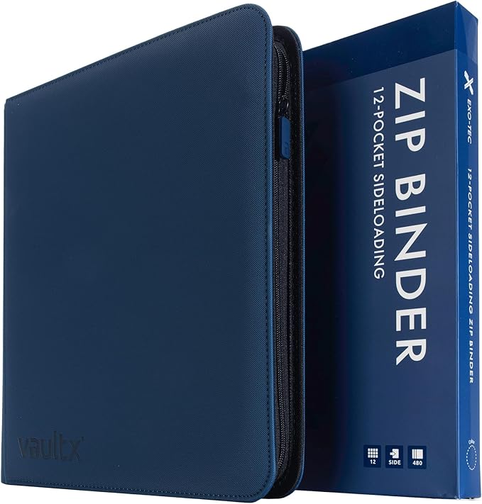Vault X 12 Pocket Trading Card Zip Binder - 480 cards, Premium Exo-Tec Album Material, 20 Side-Loading Pages, Folder for Collectible Card Games, Sports, TCG (Blue)