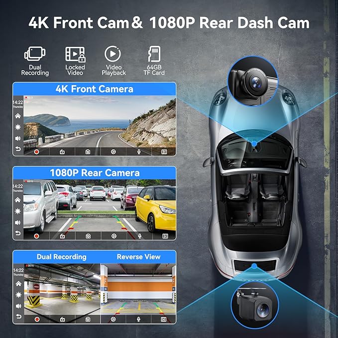 Portable Apple Carplay Screen for Car, 10.26" Wireless Car Play Touchscreen with 4K Dash Cam, 1080P Backup Camera, Carplay&Android Auto, Loop Recording, GPS Navigation, Bluetooth