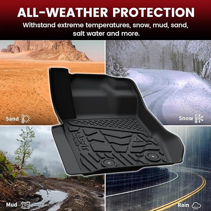 LASFIT Floor Mats & Cargo Liner with Backrest Mat for 2021-2025 Ford Bronco 4-Door Carpet Floor, All Weather Protector TPE Waterproof Trunk Mat Back Seat Cover, Combo Set Black