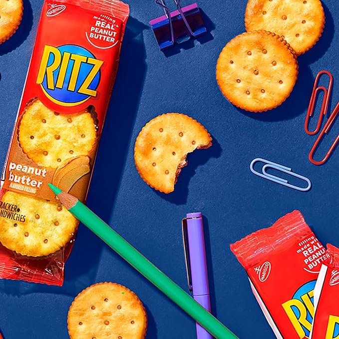 RITZ Peanut Butter Sandwich Crackers, Lunch Snacks, 48 Snack Packs (6 Boxes, 6 Crackers Per Pack)