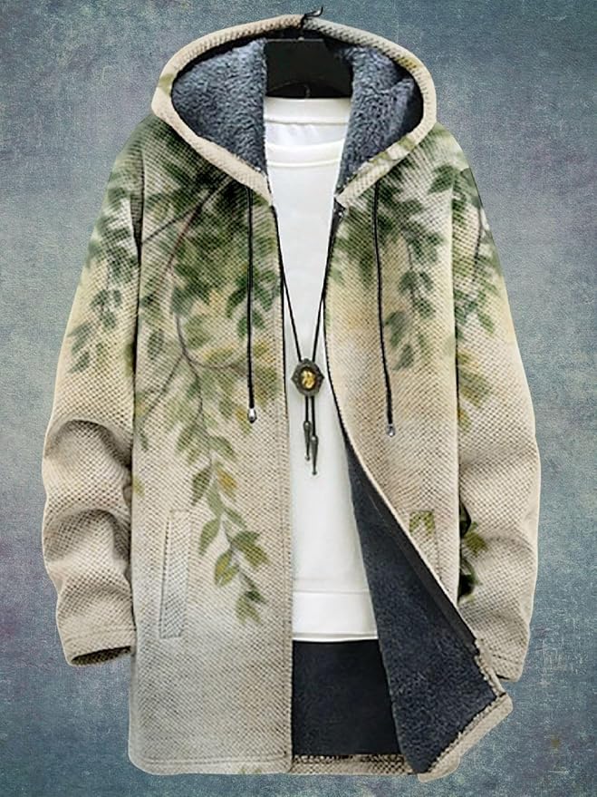 2025 Men's Ethnic Pattern Hooded Jacket Long Cardigan Hoodies Full Zip Vintage Knitted Zipper Coat with Pocket